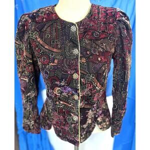 Vintage 90s Petite Another Thyme Velvet Art Deco Victorian Blazer Size 10 Small